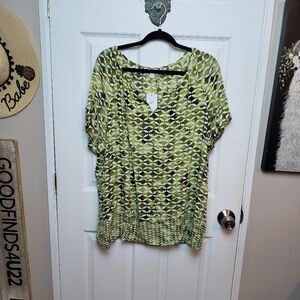 J Jill Womens Top Blouse Short Sleeve green V-Neck XL Career Rayon